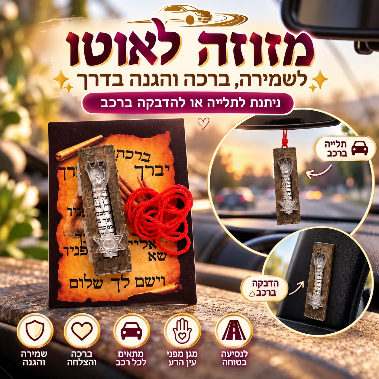 מזוזה לאוטו, לשמירה, ברכה והגנה בדרך